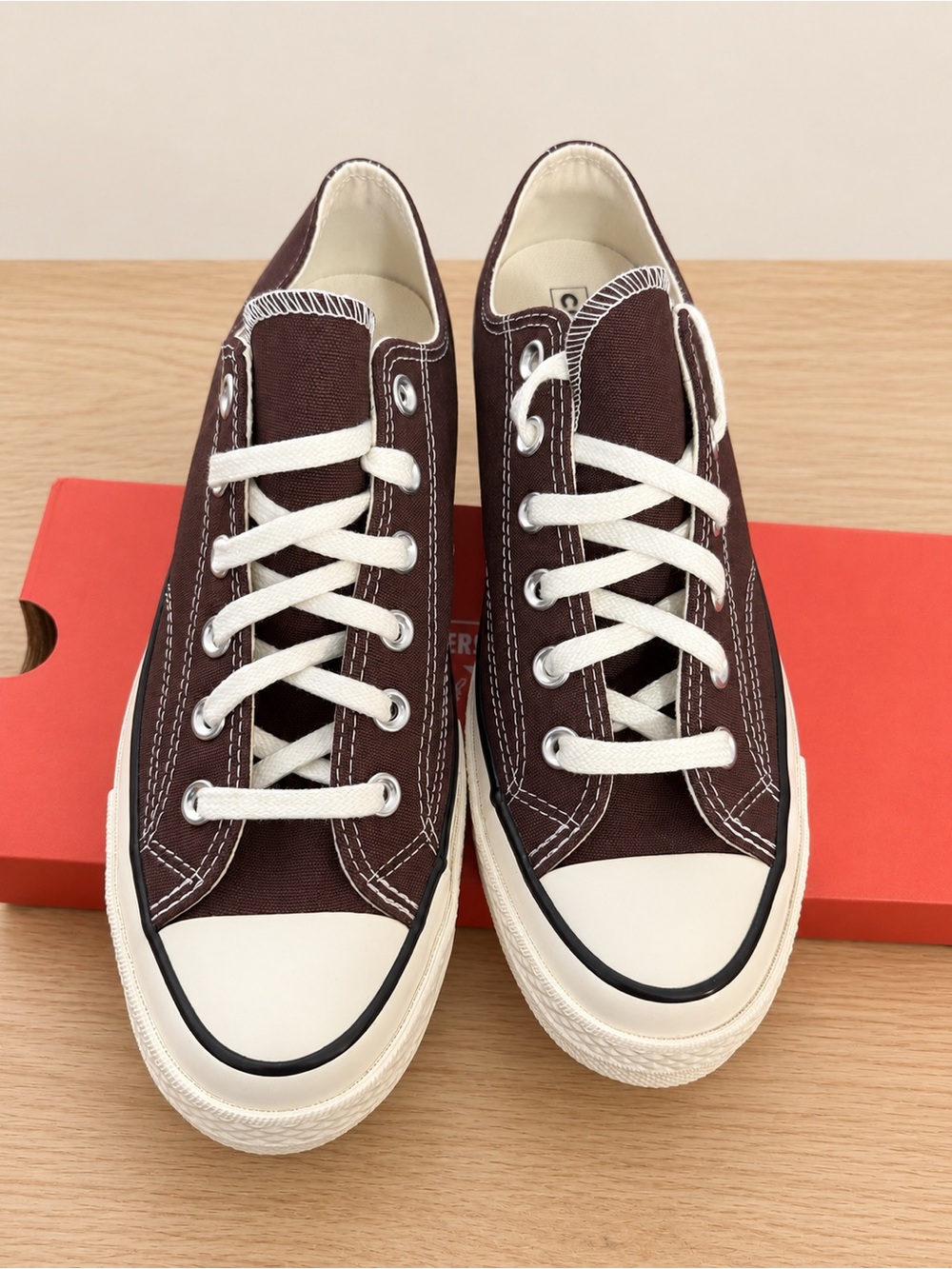 Converse Low-Top Canvas Sneakers in Dark Brown and White